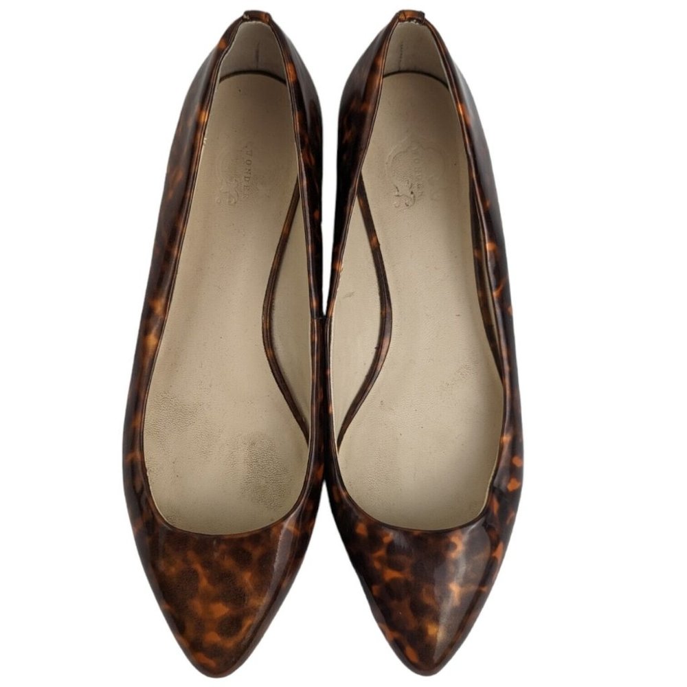 Wonder Tortoiseprint Patent Pointed Toe Flats Size 7.5